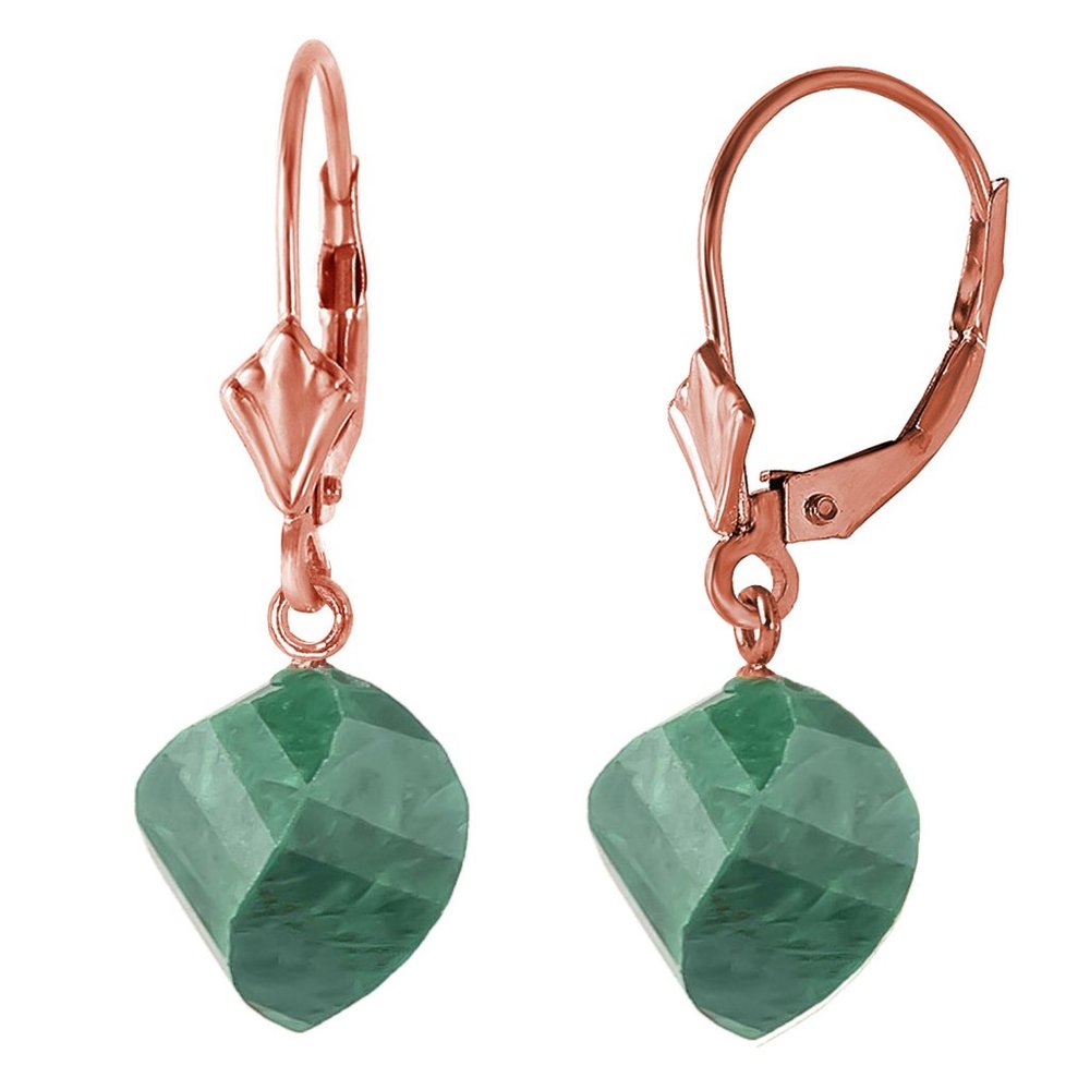 14K. SOLID GOLD  EARRINGS WITH TWISTED EMERALDS - Picture 2 of 5
